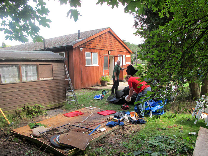 Flattened shed